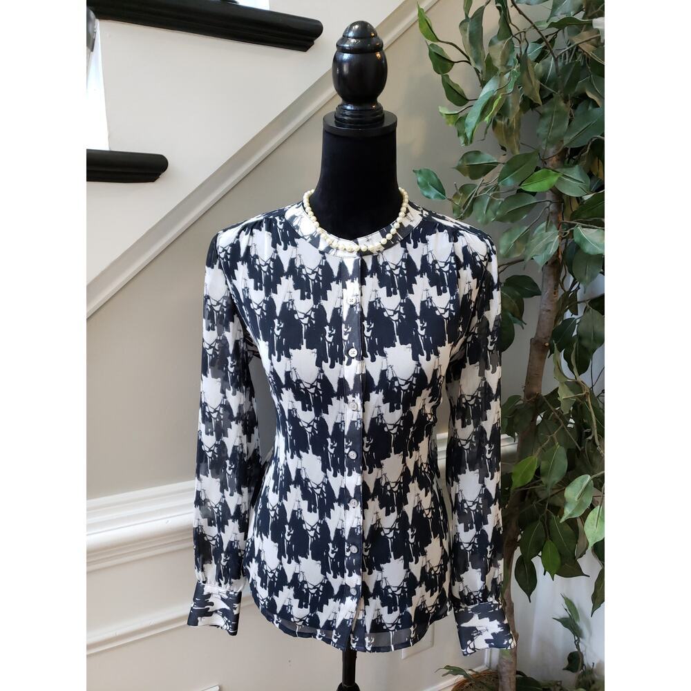 Women's Banana Republic Black & White Sheer Blouse Size 6 Pullover - Picture 2 of 11